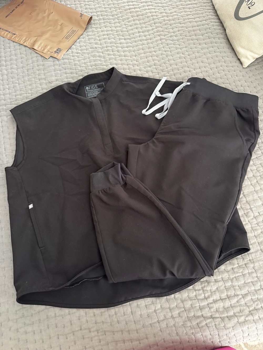 Figs Black Sleeveless Performance Top and joggers